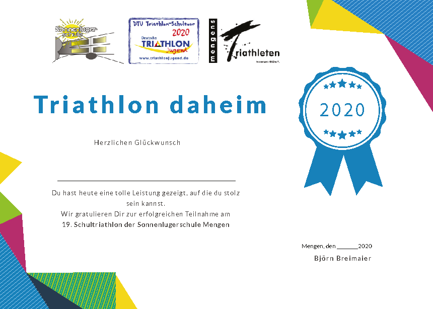 Urkunde Triathlon daheim blanko